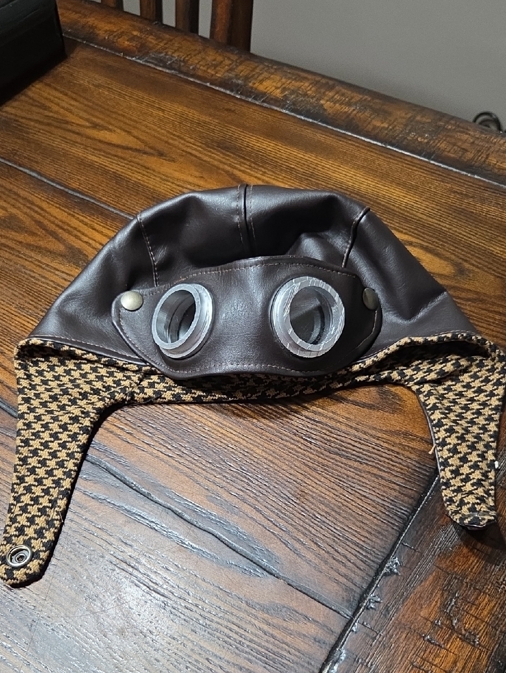 Vtg Brown Vegan Aviator Skull Cap /Steam Punk Goggles